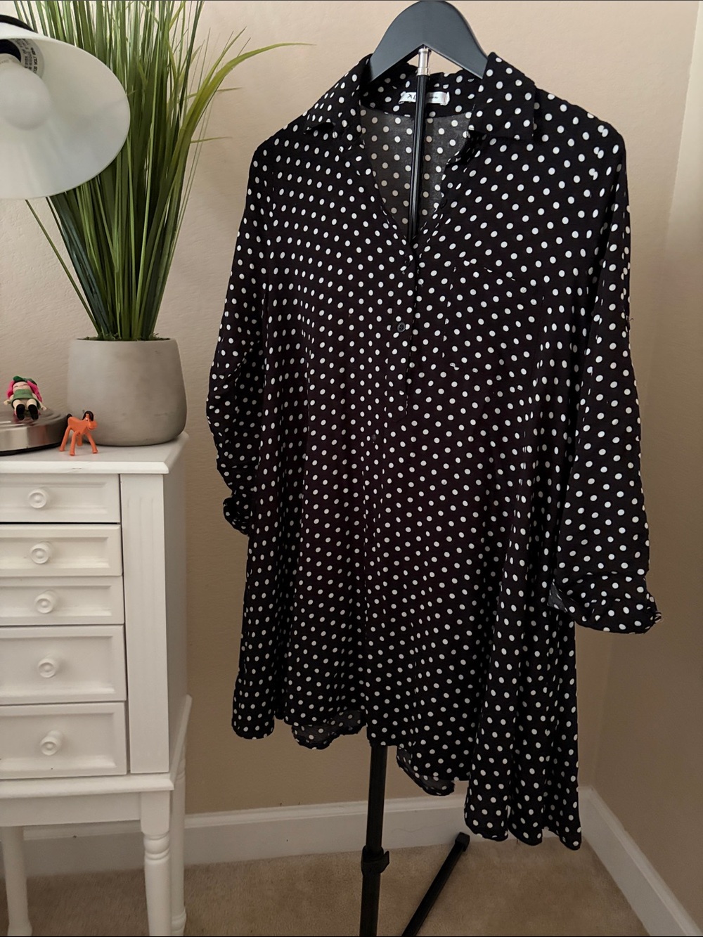 Lilco woman’s Black Polka Dot Button-Front Blouse (tunic)